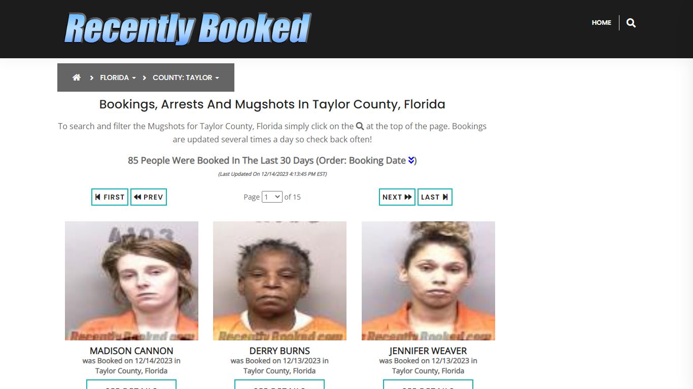 Recent bookings, Arrests, Mugshots in Taylor County, Florida